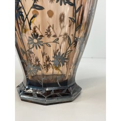 ANTICO VASO DE WAN DECO CRISTALLO VIOLA MOLATO DECORO FLOREALE ARGENTO ANNI '30