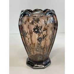 ANTICO VASO DE WAN DECO CRISTALLO VIOLA MOLATO DECORO FLOREALE ARGENTO ANNI '30