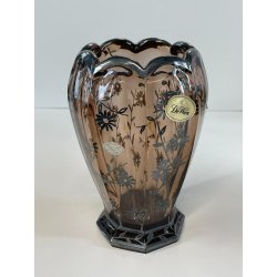 ANTICO VASO DE WAN DECO CRISTALLO VIOLA MOLATO DECORO FLOREALE ARGENTO ANNI '30