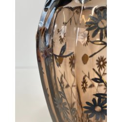 ANTICO VASO DE WAN DECO CRISTALLO VIOLA MOLATO DECORO FLOREALE ARGENTO ANNI '30