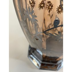 ANTICO VASO DE WAN DECO CRISTALLO VIOLA MOLATO DECORO FLOREALE ARGENTO ANNI '30