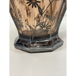 ANTICO VASO DE WAN DECO CRISTALLO VIOLA MOLATO DECORO FLOREALE ARGENTO ANNI '30