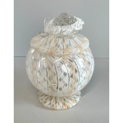 VASO VETRO MURANO BAROVIER TRECCIA TRASPARENTE FIORE BIANCO ROSA EPOCA 1900