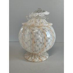 VASO VETRO MURANO BAROVIER TRECCIA TRASPARENTE FIORE BIANCO ROSA EPOCA 1900