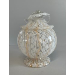 VASO VETRO MURANO BAROVIER TRECCIA TRASPARENTE FIORE BIANCO ROSA EPOCA 1900