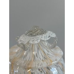 VASO VETRO MURANO BAROVIER TRECCIA TRASPARENTE FIORE BIANCO ROSA EPOCA 1900
