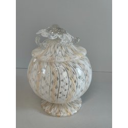 VASO VETRO MURANO BAROVIER TRECCIA TRASPARENTE FIORE BIANCO ROSA EPOCA 1900