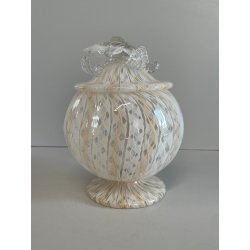 VASO VETRO MURANO BAROVIER TRECCIA TRASPARENTE FIORE BIANCO ROSA EPOCA 1900