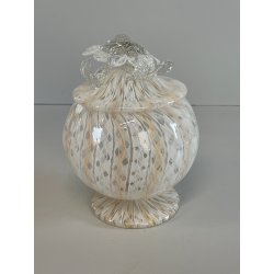 VASO VETRO MURANO BAROVIER TRECCIA TRASPARENTE FIORE BIANCO ROSA EPOCA 1900