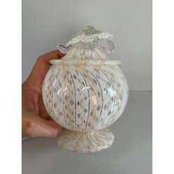 VASO VETRO MURANO BAROVIER TRECCIA TRASPARENTE FIORE BIANCO ROSA EPOCA 1900
