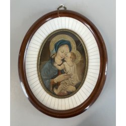 antica MADONNA con BAMBINO DIPINTO su RAME cornice OVALE arte sacra DEVOZIONALE