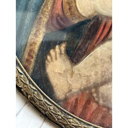 antica MADONNA con BAMBINO DIPINTO su RAME cornice OVALE arte sacra DEVOZIONALE