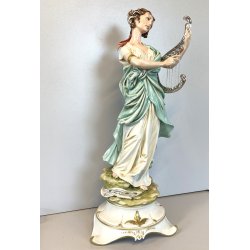 SCULTURA PORCELLANA CAPODIMONTE FIGURA CLASSICA MUSA LIRA ARPA Tosca 29 cm/h
