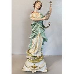 SCULTURA PORCELLANA CAPODIMONTE FIGURA CLASSICA MUSA LIRA ARPA Tosca 29 cm/h