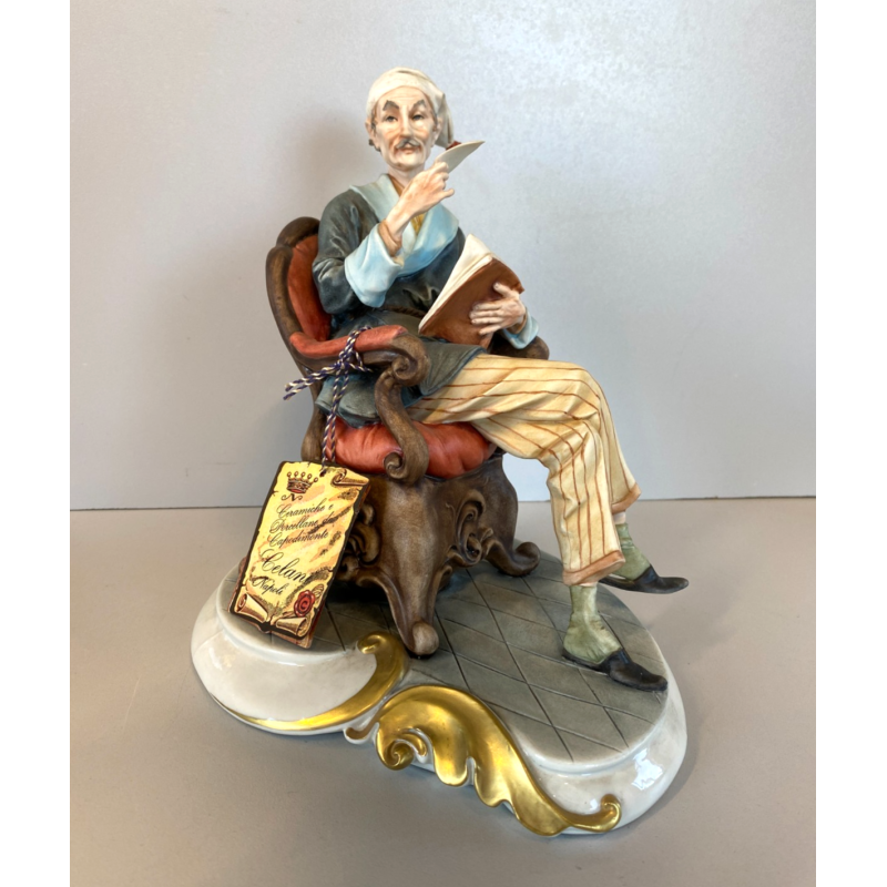 SCULTURA PORCELLANA Biscuit CAPODIMONTE  152 ANZIANO NONNO Tiche TOSCA 21,5 cm/h