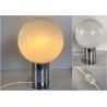 LAMPADA TAVOLO DESIGN MODERNO BASE METALLO CROMATO SFERA VETRO OPALINO H36cm '70