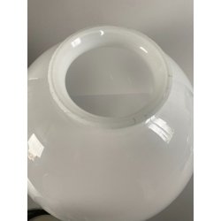 LAMPADA TAVOLO DESIGN MODERNO BASE METALLO CROMATO SFERA VETRO OPALINO H36cm '70