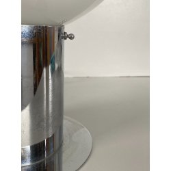 LAMPADA TAVOLO DESIGN MODERNO BASE METALLO CROMATO SFERA VETRO OPALINO H36cm '70