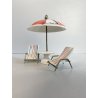 SET SPIAGGIA BAMBOLE MINIATURA CERAMICA METALLO SDRAIO OMBRELLONE DOLLHOUSE '50