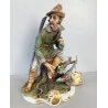 SCULTURA PORCELLANA Biscuit CAPODIMONTE "Cacciatore con fagiano" TOSCA 32,5 cm/h