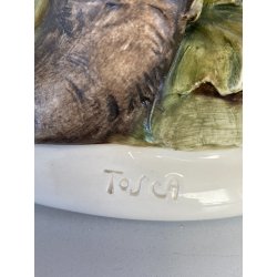SCULTURA PORCELLANA Biscuit CAPODIMONTE "Cacciatore con fagiano" TOSCA 32,5 cm/h