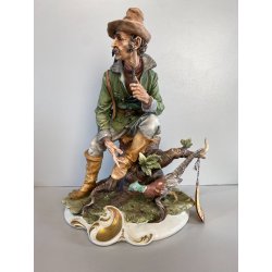 SCULTURA PORCELLANA Biscuit CAPODIMONTE "Cacciatore con fagiano" TOSCA 32,5 cm/h