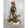 SCULTURA PORCELLANA Biscuit CAPODIMONTE "Cacciatore con fagiano" TOSCA 32,5 cm/h