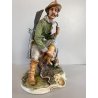 SCULTURA PORCELLANA Biscuit CAPODIMONTE "Cacciatore con fagiano" TOSCA 32,5 cm/h