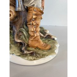 SCULTURA PORCELLANA Biscuit CAPODIMONTE "Cacciatore con fagiano" TOSCA 32,5 cm/h