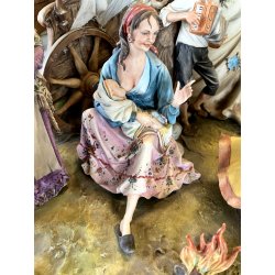 GRUPPO SCULTOREO PORCELLANA CAPODIMONTE Tosca "Accampamento Gitano" H33cm