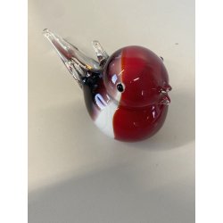 SCULTURA Hutschenreuther GERMANY STATUINA VETRO SOMMERSO UCCELLINO ROSSO OISEAU
