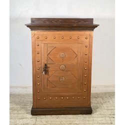 ANTICA CASSAFORTE FORZIERE BUGNATA FERRO BATTUTO BORCHIATO 1800 LEGNO SECRETAIRE