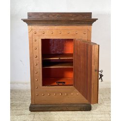 ANTICA CASSAFORTE FORZIERE BUGNATA FERRO BATTUTO BORCHIATO 1800 LEGNO SECRETAIRE
