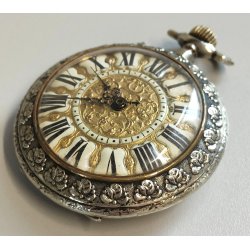 ANTICO OROLOGIO TASCA ARGENTATO epoca 800 DECORO LIBERTY Movimento tipo Roskopf
