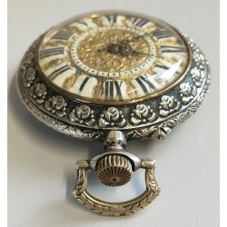 ANTICO OROLOGIO TASCA ARGENTATO epoca 800 DECORO LIBERTY Movimento tipo Roskopf