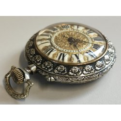 ANTICO OROLOGIO TASCA ARGENTATO epoca 800 DECORO LIBERTY Movimento tipo Roskopf