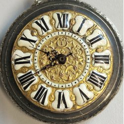 ANTICO OROLOGIO TASCA ARGENTATO epoca 800 DECORO LIBERTY Movimento tipo Roskopf