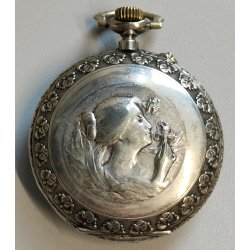 ANTICO OROLOGIO TASCA ARGENTATO epoca 800 DECORO LIBERTY Movimento tipo Roskopf