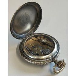 ANTICO OROLOGIO TASCA ARGENTATO epoca 800 DECORO LIBERTY Movimento tipo Roskopf