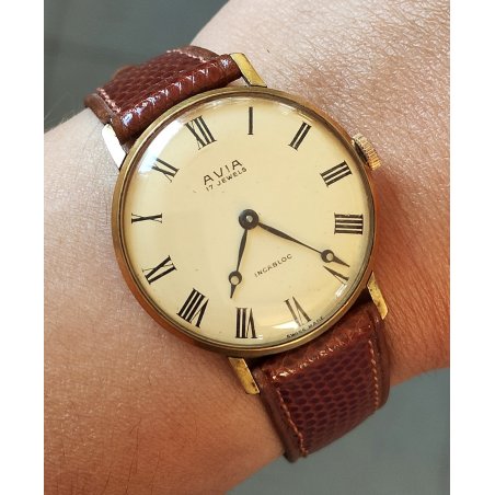 OROLOGIO POLSO DORATO Avia INCABLOC anni 60 cal. P320 PESEUX Vintage Wrist Watch