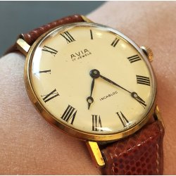 OROLOGIO POLSO DORATO Avia INCABLOC anni 60 cal. P320 PESEUX Vintage Wrist Watch