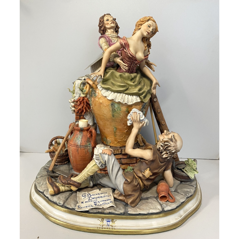 GRANDE GRUPPO SCULTOREO Boccaccio Decameron PORCELLANA CAPODIMONTE Michele H38cm