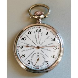 ANTICO OROLOGIO TASCA Omega Worldtime ARGENTO 800 cal 40.6L anni 30 POCKET WATCH