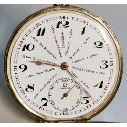 ANTICO OROLOGIO TASCA Omega Worldtime ARGENTO 800 cal 40.6L anni 30 POCKET WATCH
