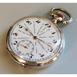 ANTICO OROLOGIO TASCA Omega Worldtime ARGENTO 800 cal 40.6L anni 30 POCKET WATCH