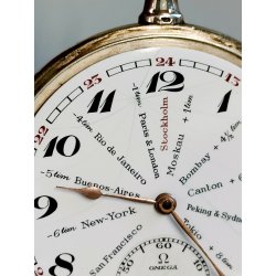 ANTICO OROLOGIO TASCA Omega Worldtime ARGENTO 800 cal 40.6L anni 30 POCKET WATCH
