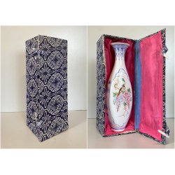 VASO SOLIFLORE PORCELLANA CINESE GUSCIO D'UOVO MOTIVO FIORI UCCELLI H 24,5cm '50