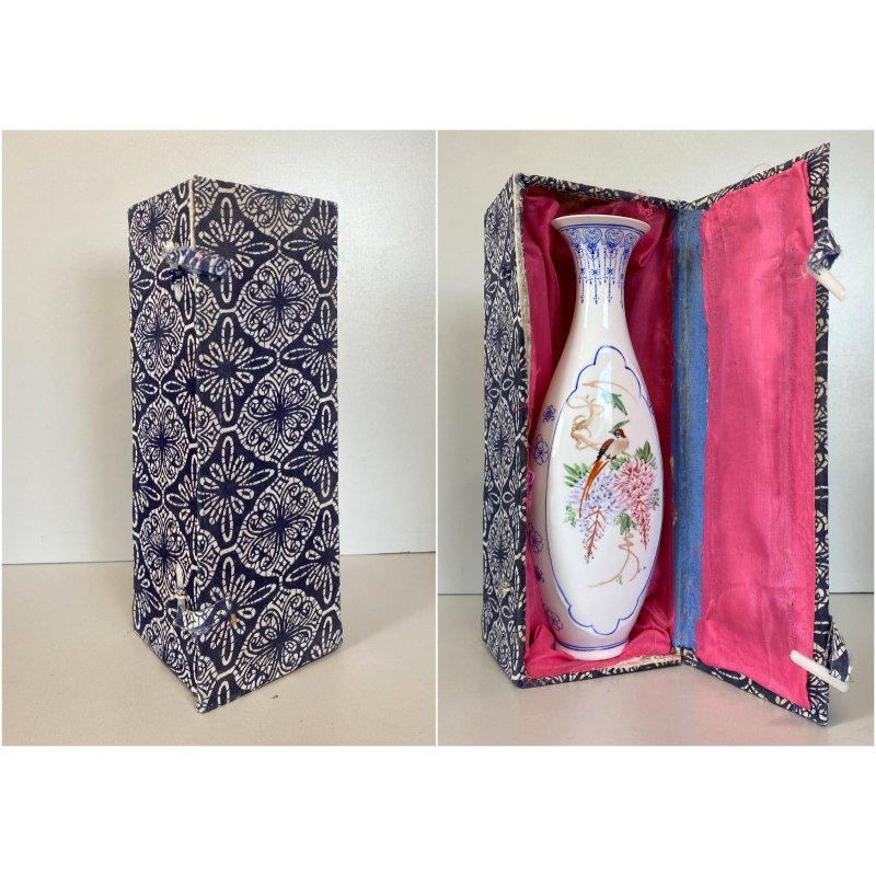 VASO SOLIFLORE PORCELLANA CINESE GUSCIO D'UOVO MOTIVO FIORI UCCELLI H 24,5cm '50