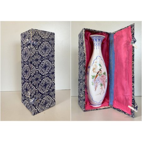 VASO SOLIFLORE PORCELLANA CINESE GUSCIO D'UOVO MOTIVO FIORI UCCELLI H 24,5cm '50