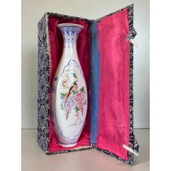 VASO SOLIFLORE PORCELLANA CINESE GUSCIO D'UOVO MOTIVO FIORI UCCELLI H 24,5cm '50